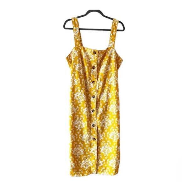 Ann Taylor Mustard Yellow Sleeveless Dress‎ Size 14 Belt Button Front Fall Vibes - Picture 10 of 10